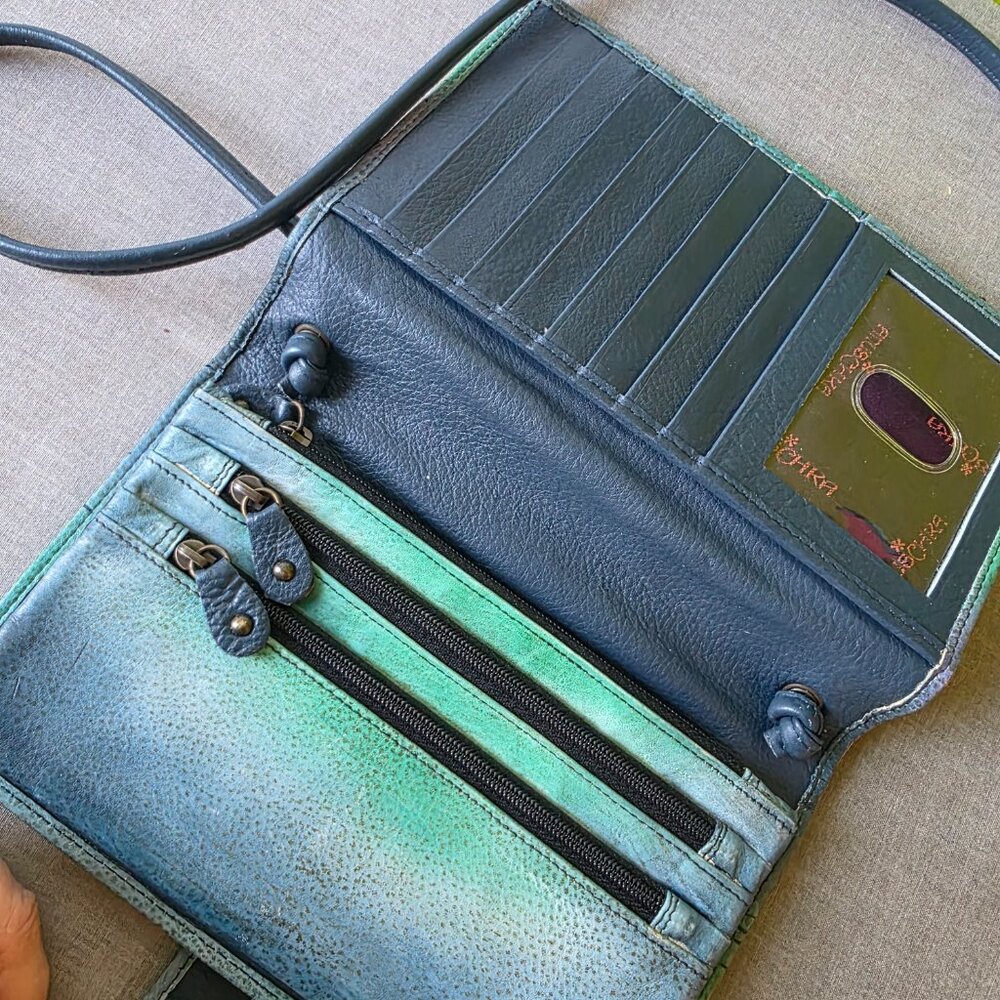 Anuschka hand-painted leather crossbody wallet purse Koi Pond - Picture 3 of 3